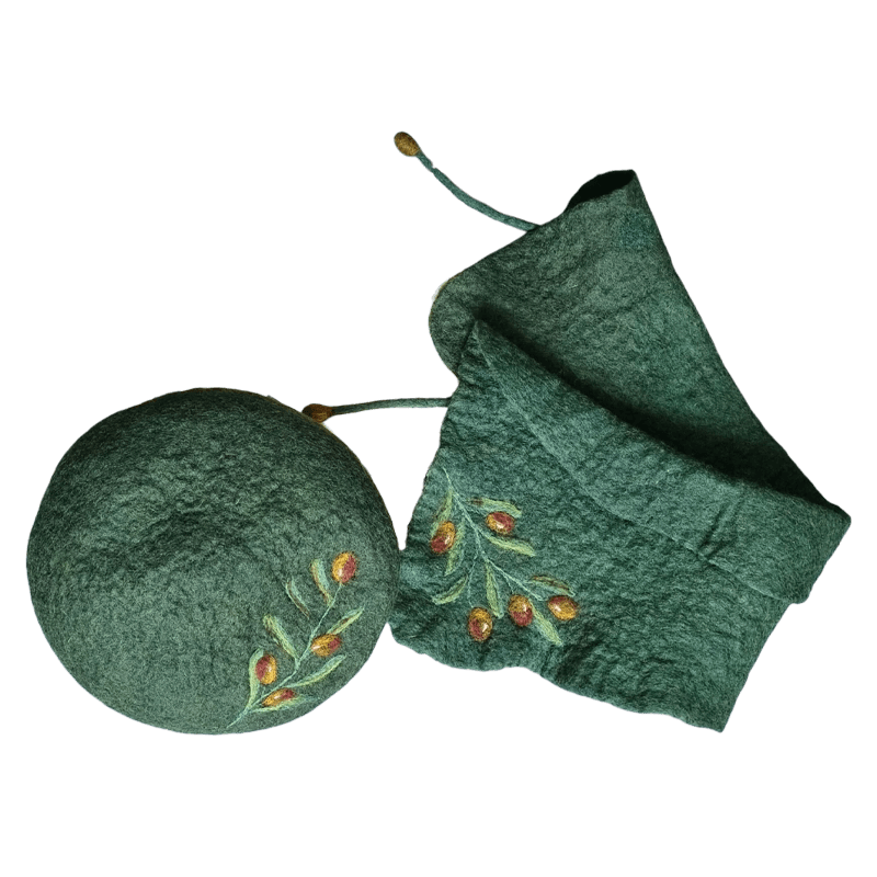 Felt Set Hat & Shawel Collar Olive Design – Hoorfelt Brand