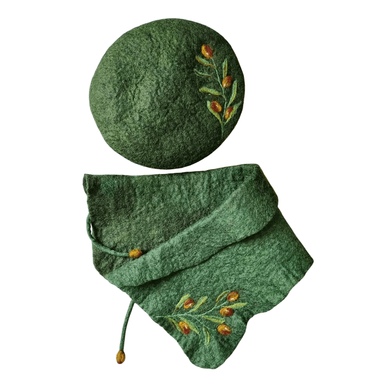 Felt Set Hat & Shawel Collar Olive Design – Hoorfelt Brand — تصویر ۲