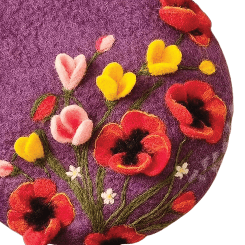 Felt Beret Hat Raised Poppy Design 2 – Hoorfelt Brand — تصویر ۲