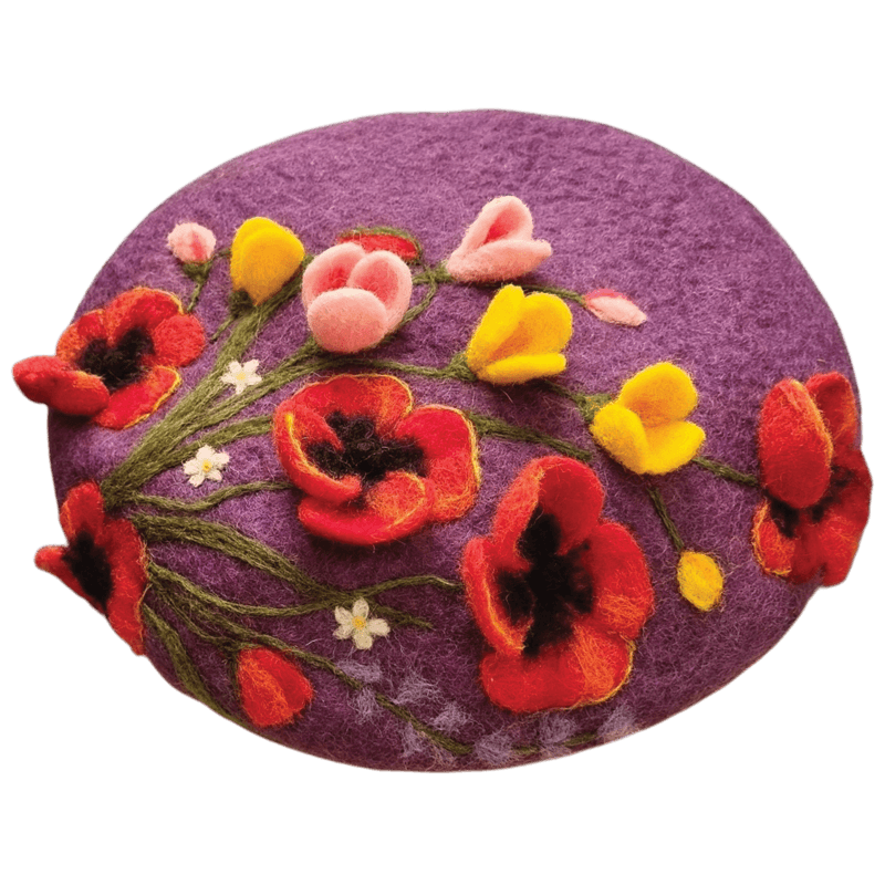Felt Beret Hat Raised Poppy Design 2 – Hoorfelt Brand — تصویر ۳