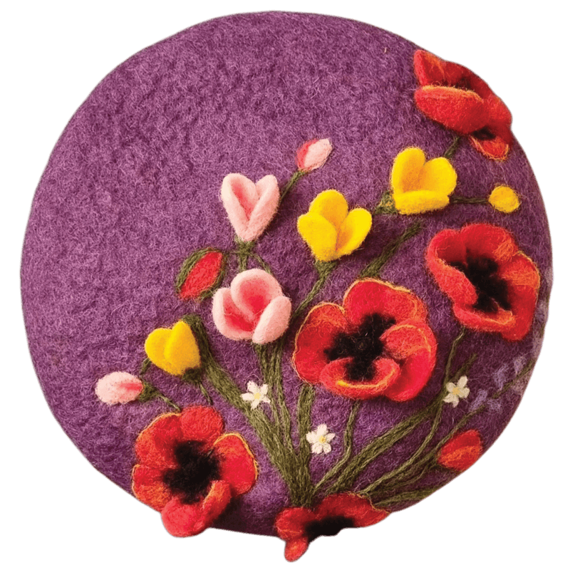 Felt Beret Hat Raised Poppy Design 2 – Hoorfelt Brand