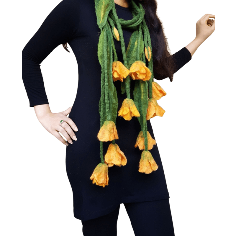 Fantasy Felt Shawl with 10 Tulips and 2 Buds – Horfelt Brand