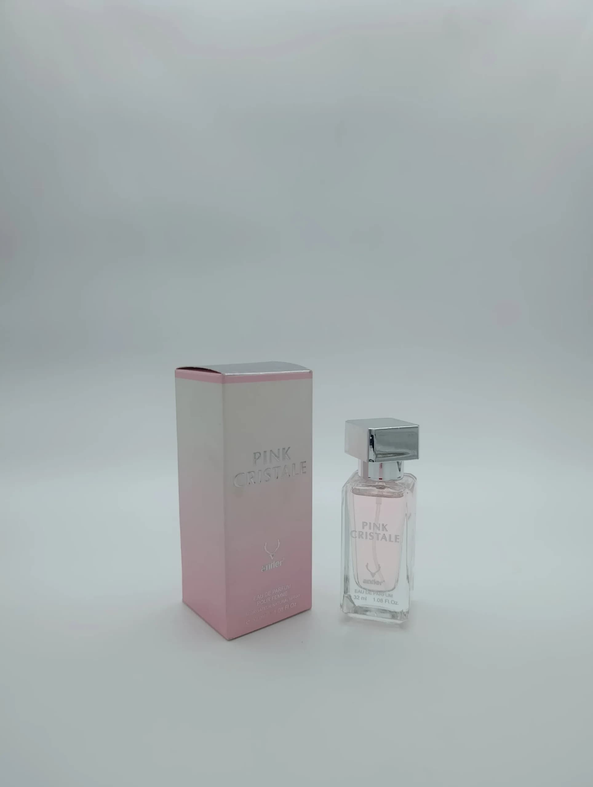 ادو پرفیوم جیبی زنانه انتلر Antler مدل پینک کریستال Pink Cristale حجم ۳۲ میل | خنک و شیرین گلی میوه‌ای ورساچه برایت کریستال