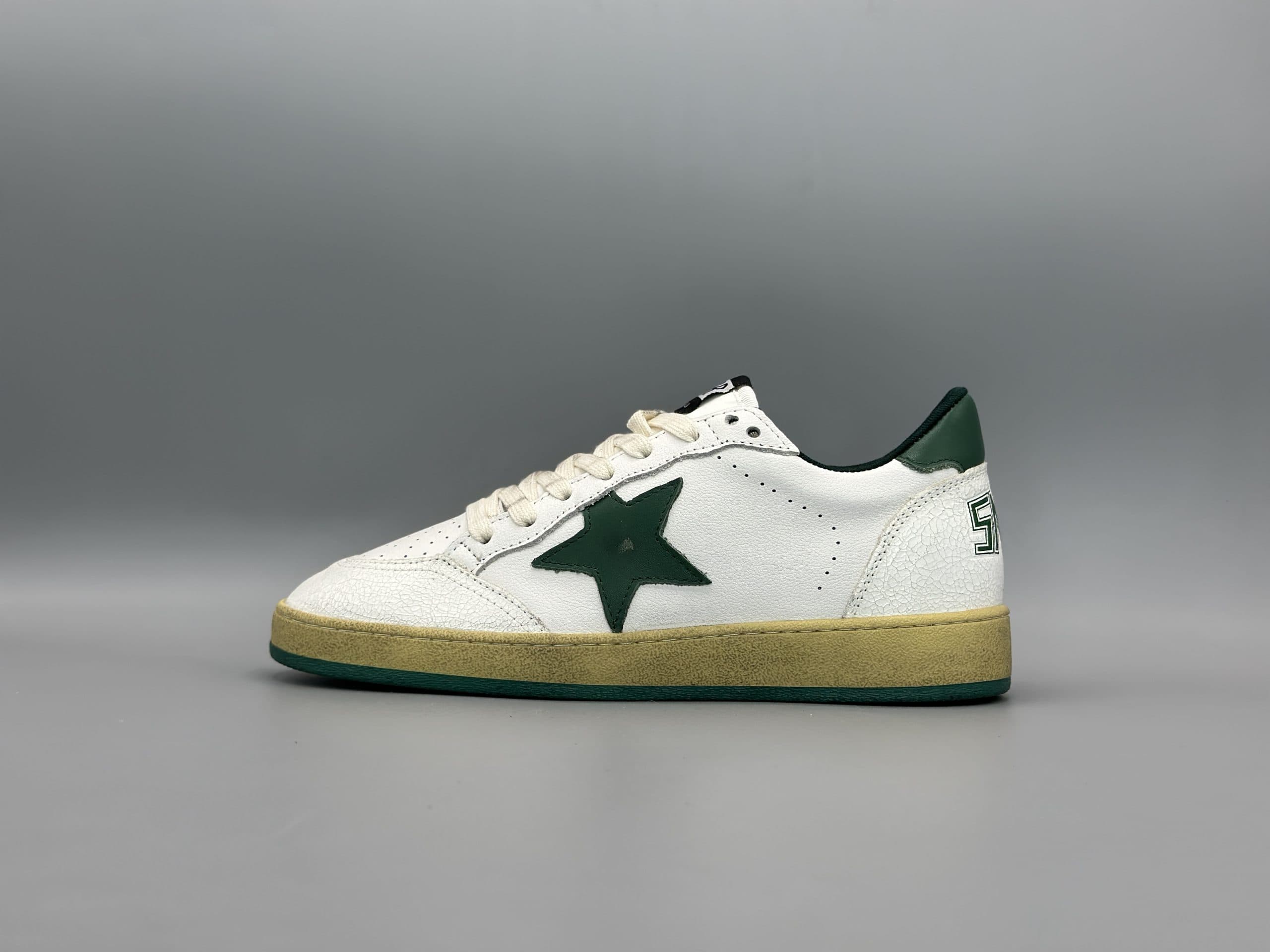 کتانی گلدن گوس بال استار چرم سفید سبز سبز/Golden Goose Ball star