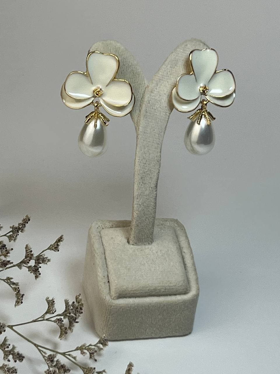 گوشواره میناکاری گل و مروارید