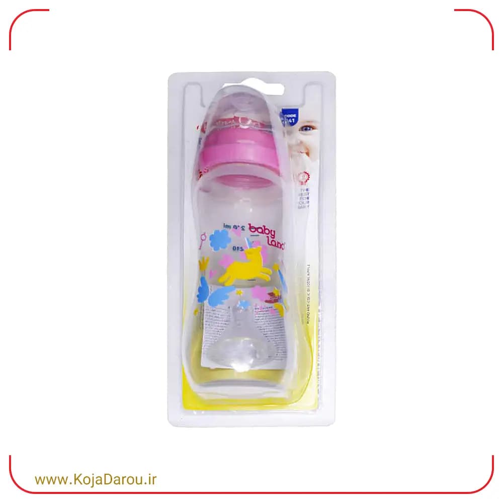 شیشه شیر آنتی کولیک بیبی لند کد 241 رنگ صورتی Baby Land حجم 240میلی لیتر