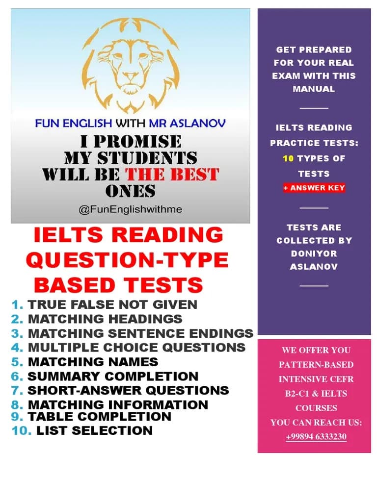 کتاب IELTS Reading Question-Type Based Test (آزمون ریدینگ آیلتس بر اساس انواع سؤال) نسخه انگلیسی PDF