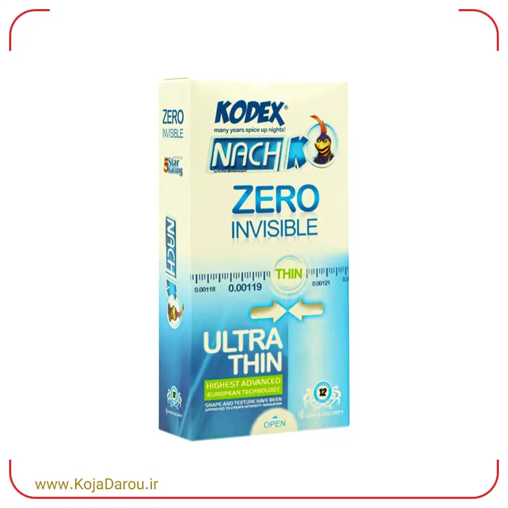 کاندوم فوق العاده نازک و نامرئی ناچ کدکس زیرو اینویزیبل Kodex Zero Invisible بسته 12 عددی