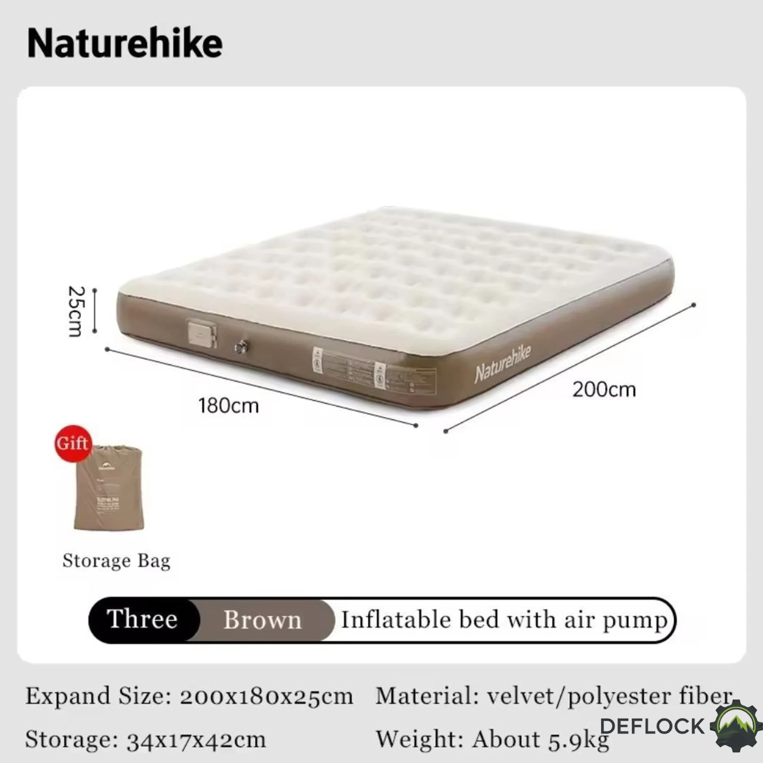 تخت بادی 2 نفره نیچرهایک CNK2550WS013 پمپ دار