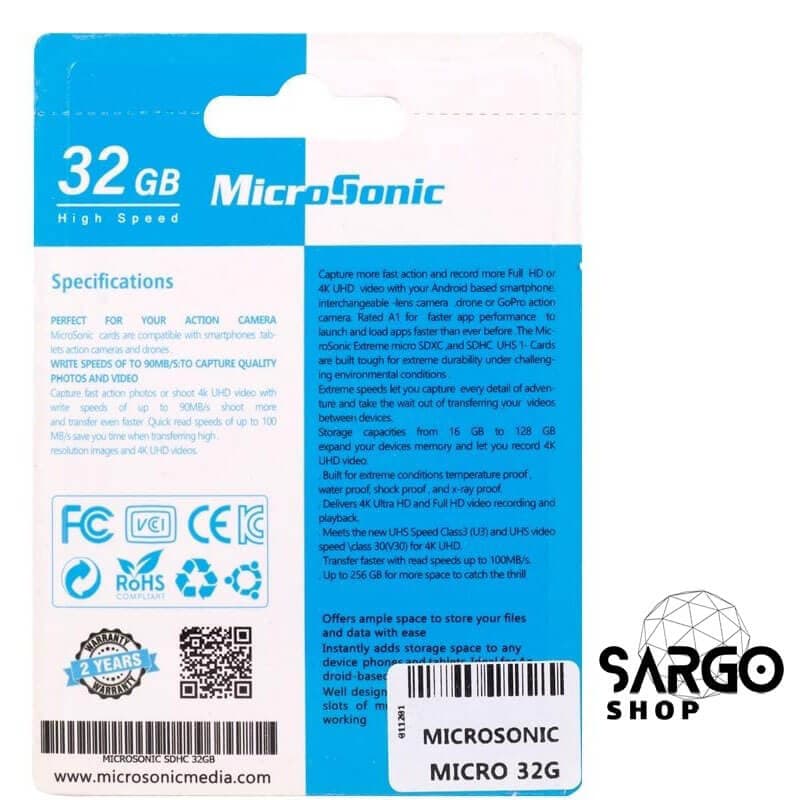 رم میکرو 32 گیگ میکروسونیک MicroSonic 533X U1 C10 80MB/s — تصویر ۵
