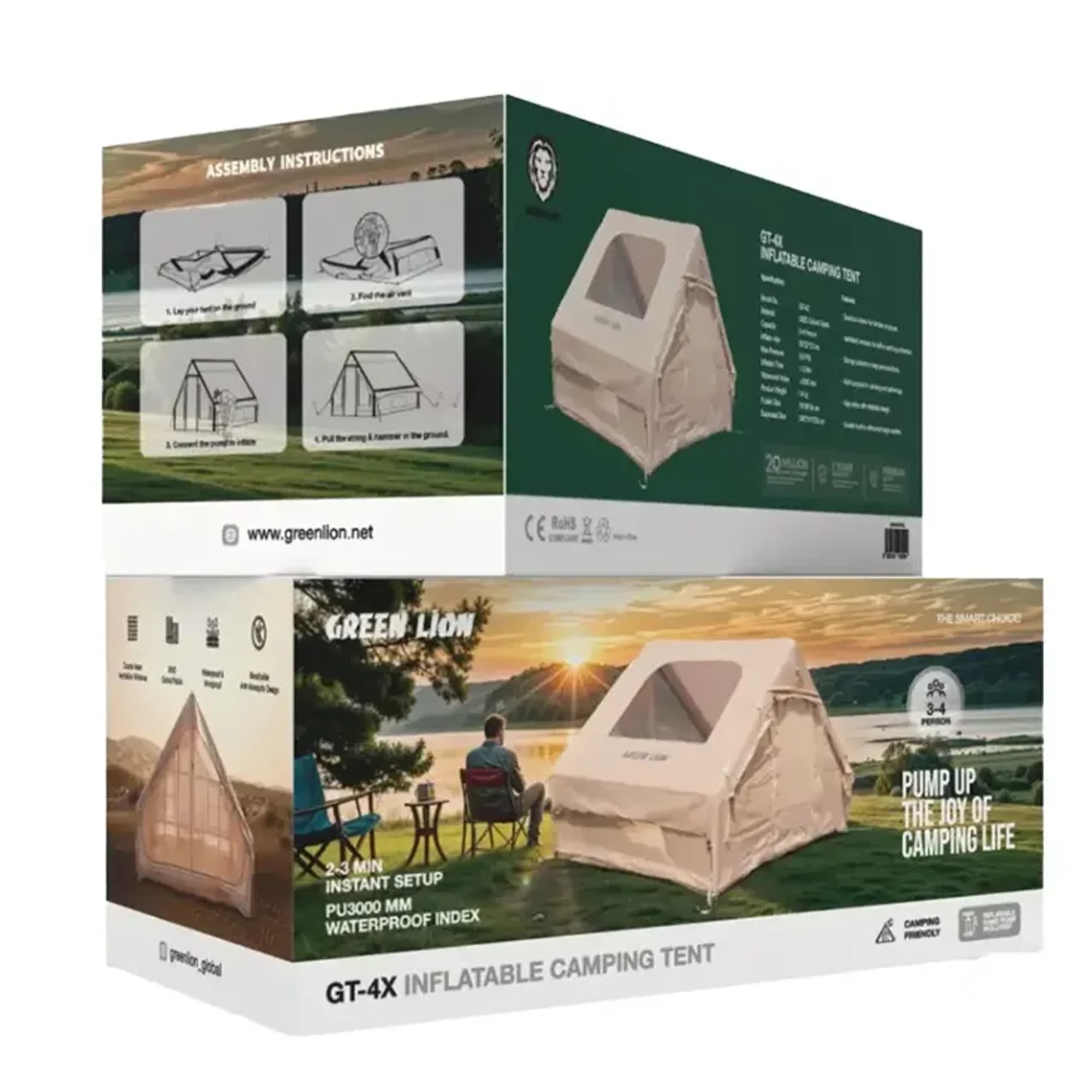 چادر بادی گرین لاین Green Lion مدل GT-4X | چادر کمپینگ بادی — تصویر ۳