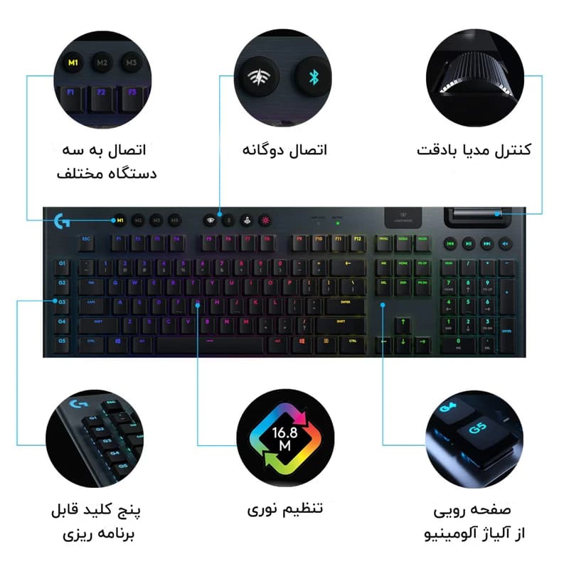 کیبورد مخصوص بازی لاجیتک مدل G915 X LIGHTSPEED — تصویر ۹
