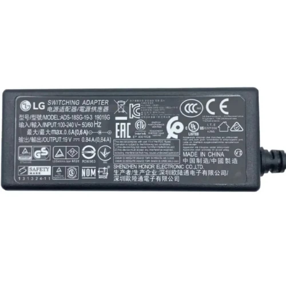 آداپتور 19 ولت 0.84 آمپر ال جی LG مدل ADS-18SG-19-3 سایز 4.4×6.5 مخصوص مانیتور های ال جی اورجینال همراه با کابل — تصویر ۳