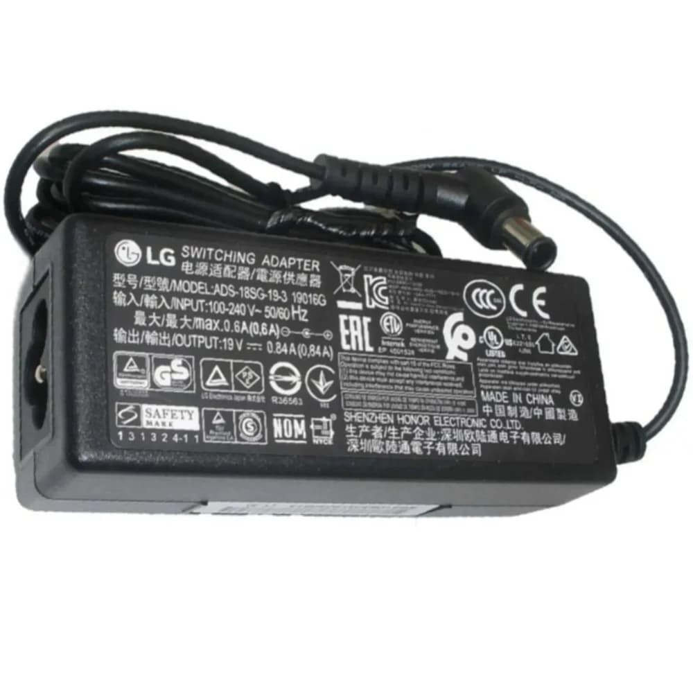 آداپتور 19 ولت 0.84 آمپر ال جی LG مدل ADS-18SG-19-3 سایز 4.4×6.5 مخصوص مانیتور های ال جی اورجینال همراه با کابل