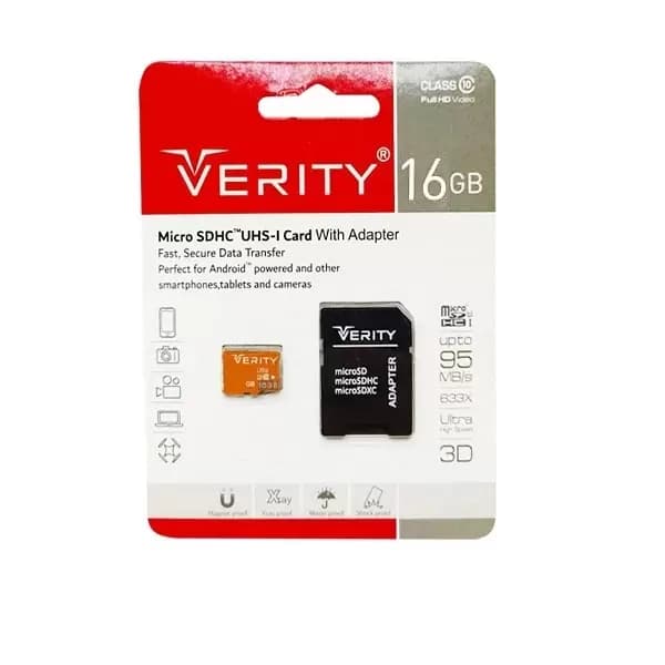 کارت حافظه MicroSDHC وریتی مدل Ultra1 کلاس 10 استاندارد UHS-I U1 سرعت 95MBps ظرفیت 16 گیگابایت همراه با آداپتور SD — تصویر ۳