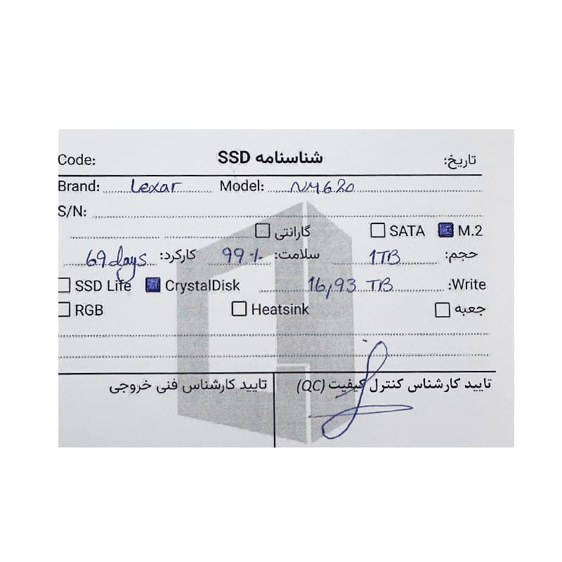 اس اس دی لکسار Lexar M.2 NM620 1TB SSD 99 استوک گارانتی تا 1406/07 — تصویر ۳