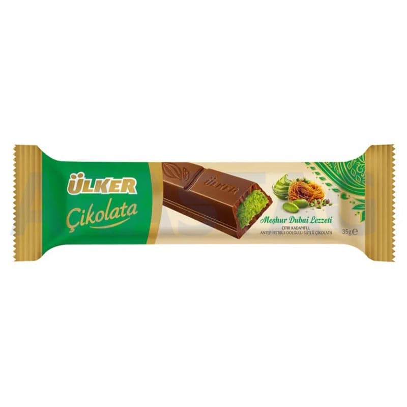 شکلات قلمی دبی اولکر با مغز پسته و کادایف وزن 35 گرمی