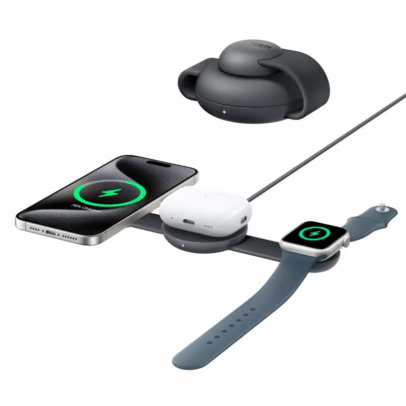 شارژر بی سیم مگ سیف سه کاره انکر Anker MagGo Qi2 Charger مدل B25M8 با کابل و آداپتور 40 وات