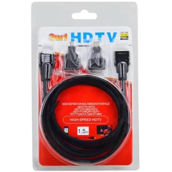 کابل HDMI مدل Hs 3 in 1 به طول 1.5 متر به همراه تبدیل Mini HDMI و Micro HDMI — تصویر ۶