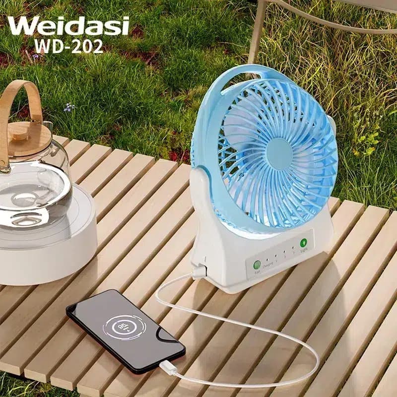 پنکه رومیزی شارژی ویداسی مدل WD-202 سه سرعته ، چراغ SMD و خروجی USB — تصویر ۳