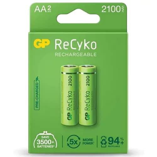 باتری قلمی قابل شارژ جی پی مدل Rechargeable Recyko 2100 بسته دو عددی — تصویر ۲