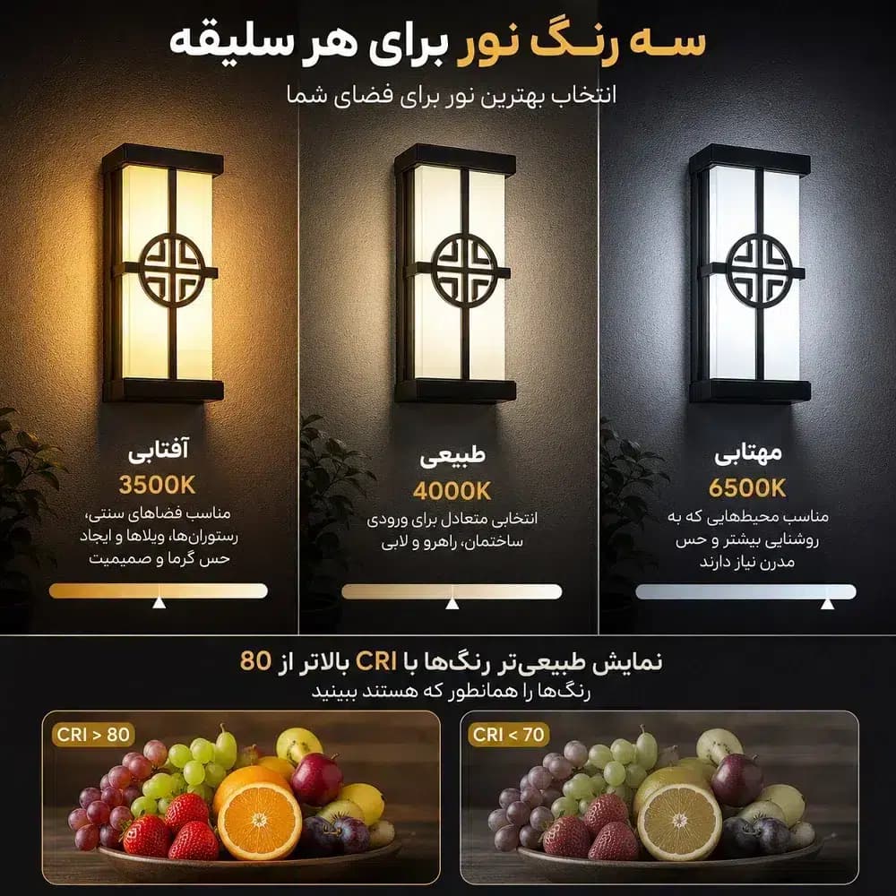 چراغ دیواری دکوراتیو طرح فانوس 20 وات | مناسب حیاط، ویلا و کافه‌های سنتی — تصویر ۲