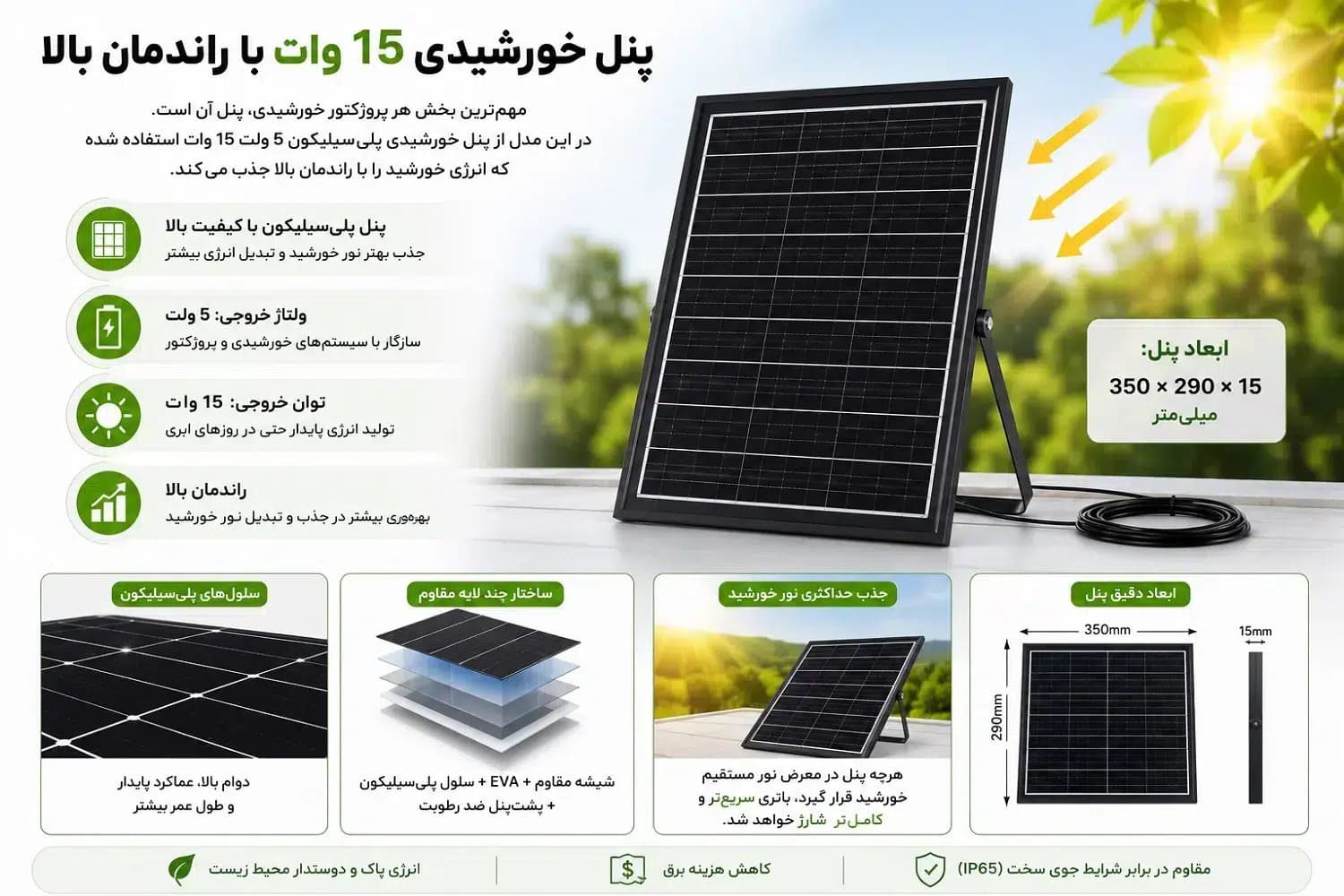 پروژکتور خورشیدی 280 وات ویمکس V.MAX مدل V-75280 | روشنایی 12 ساعته با گارانتی — تصویر ۲
