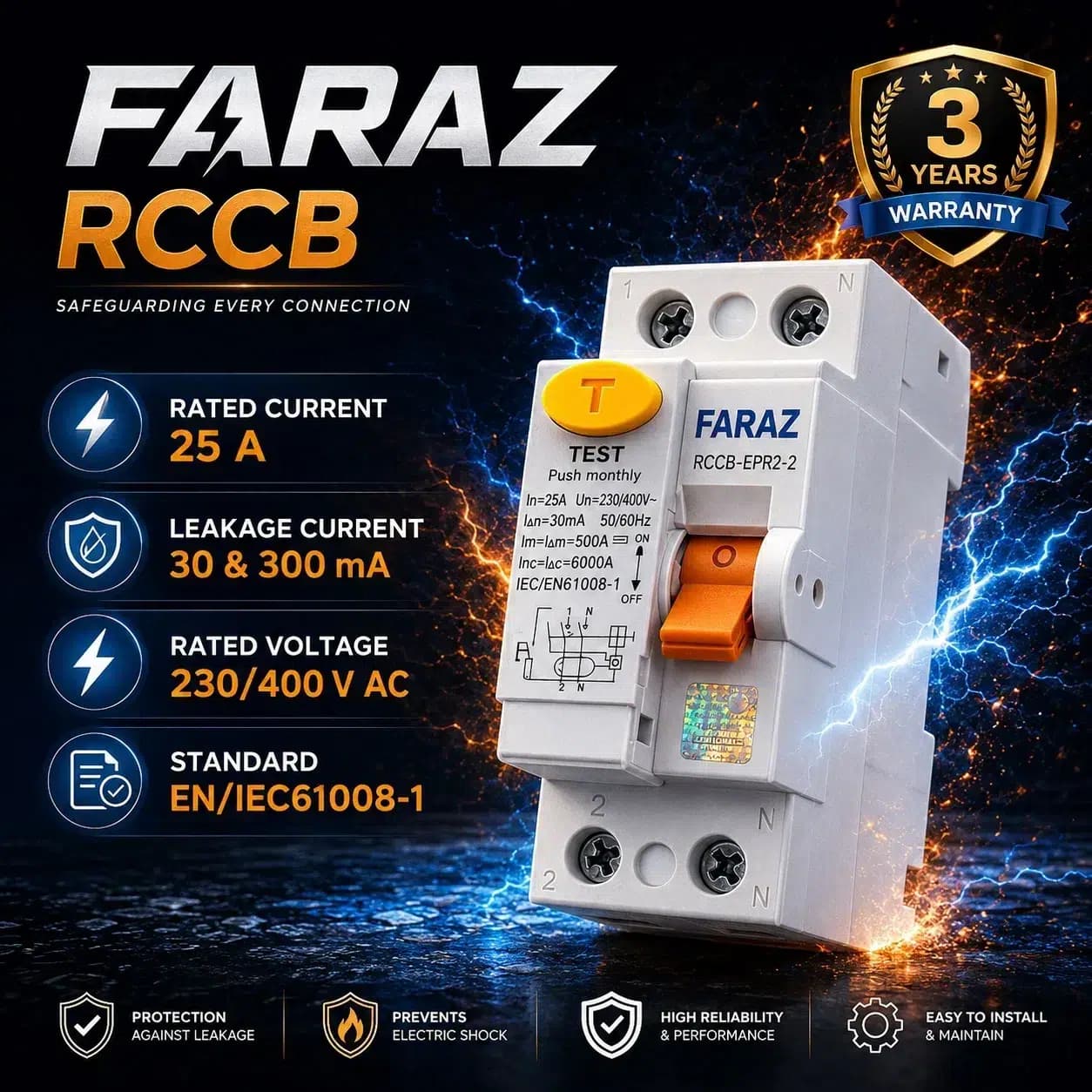 محافظ جان تک فاز 25 آمپر فراز | کلید محافظ جان RCCB فراز 25A — تصویر ۵