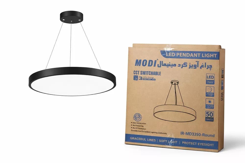 چراغ آویز گرد LED مدرن مینیمال سه حالته نور 60 سانت 50 وات — تصویر ۲