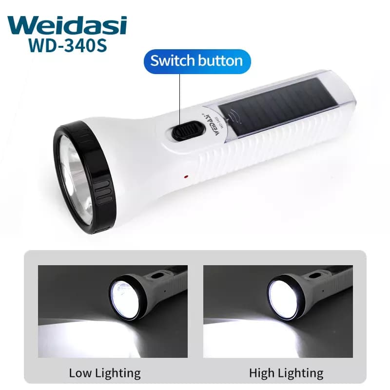 چراغ قوه شارژی خورشیدی ویداسی مدل WD-340S | پرنور و قابل حمل — تصویر ۴