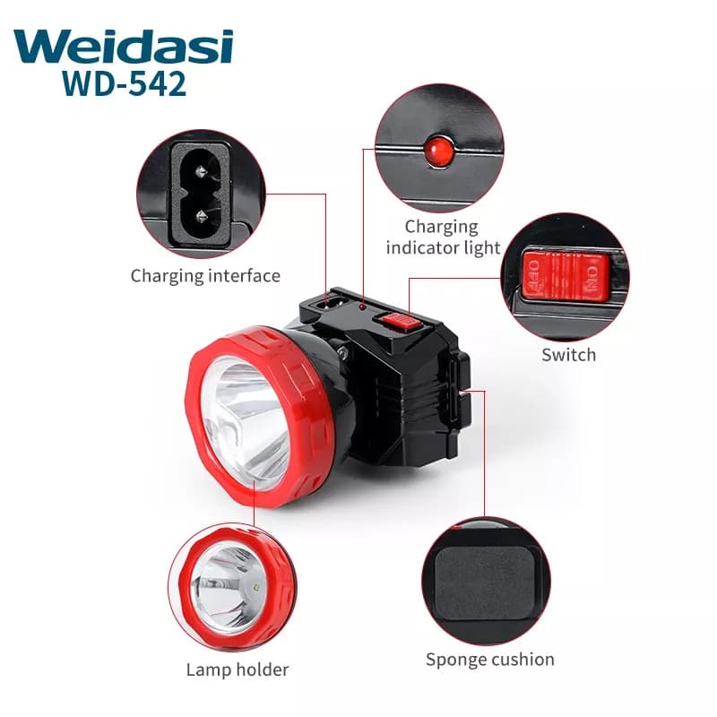 چراغ پیشانی شارژی ویداسی WD-542 | انتخاب حرفهای برای کمپینگ و کار — تصویر ۳