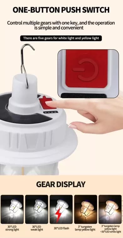 چراغ کمپینگ خورشیدی CL‑T30 | نوردهی 5 حالته — تصویر ۶