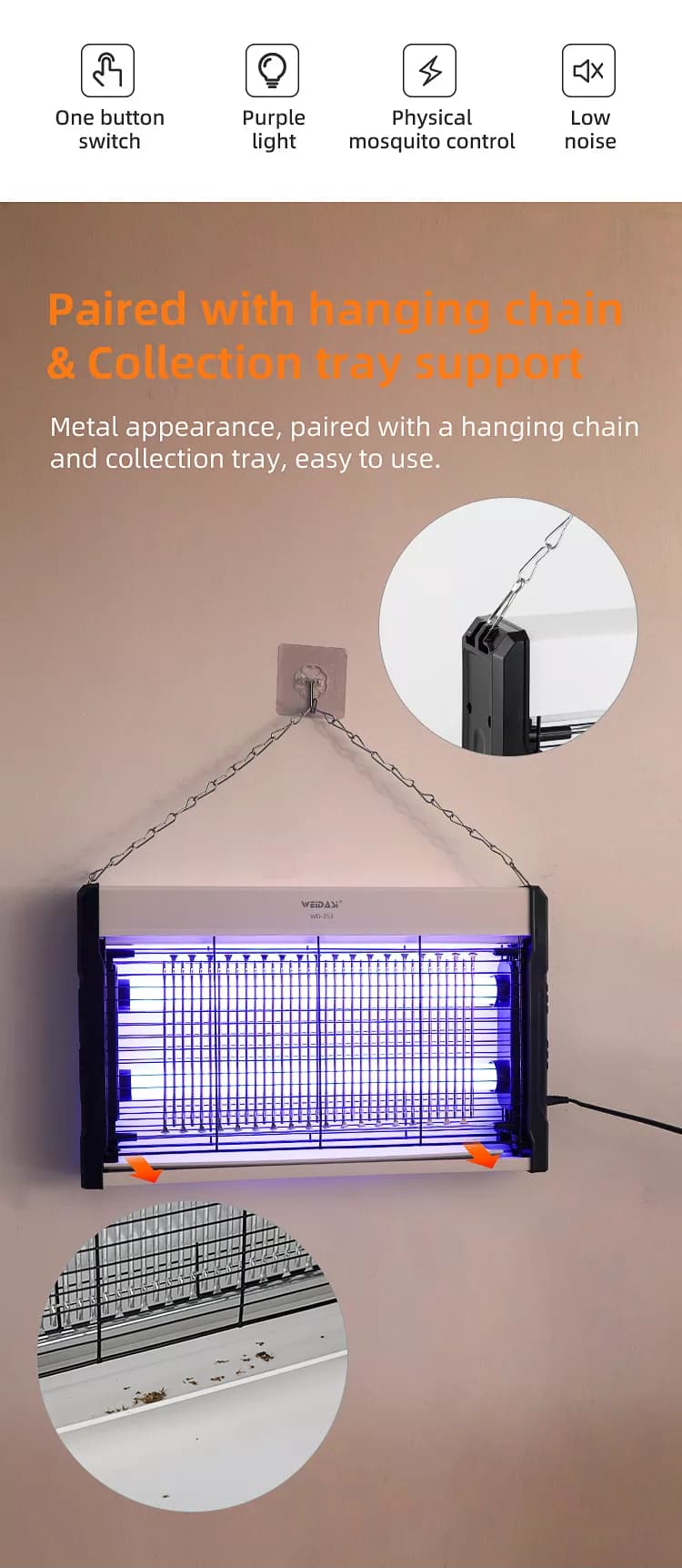حشره‌کش برقی ویداسی مدل WD-253 | با لامپ UV و مصرف کم — تصویر ۶