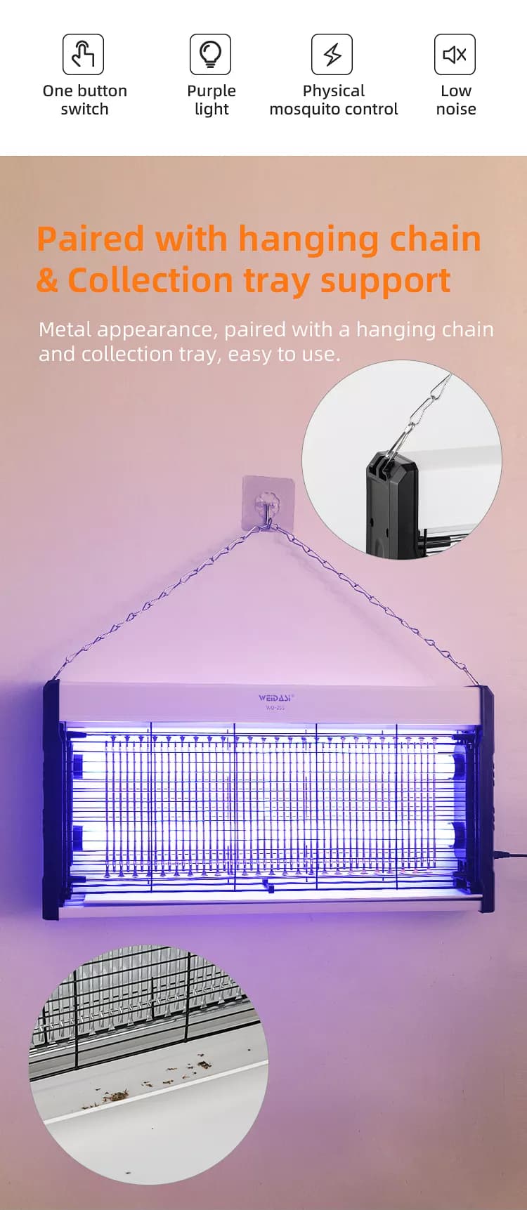 حشره‌کش برقی آویز ویداسی WD-255 | مناسب منازل و محیط‌های بسته با نور UV — تصویر ۴