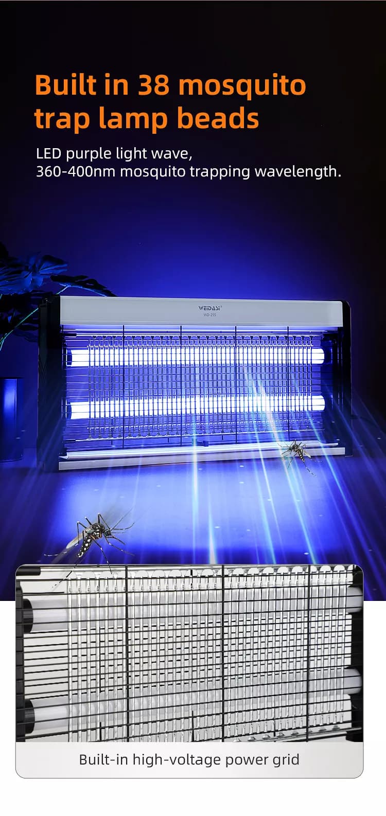 حشره‌کش برقی آویز ویداسی WD-255 | مناسب منازل و محیط‌های بسته با نور UV — تصویر ۸