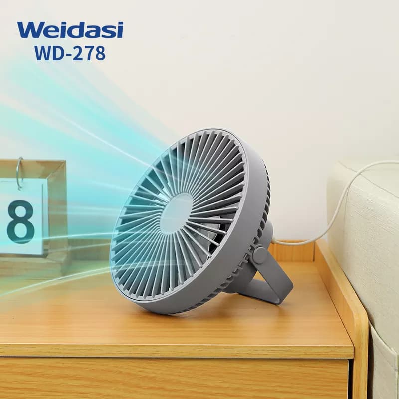 پنکه شارژی ویداسی WD-278 مناسب بی برقیها | کم‌صدا، قدرتمند، چراغ‌دار — تصویر ۴