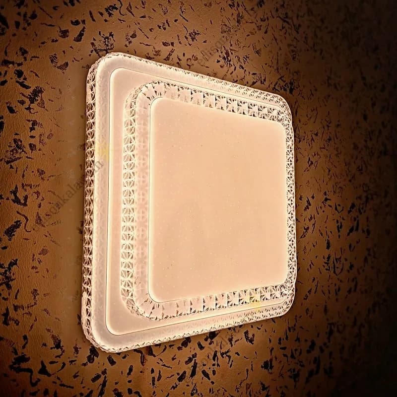چراغ سقفی دوطبقه 36 وات کریستالی مربع سه حالته با یکسال ضمانت مودی — تصویر ۳