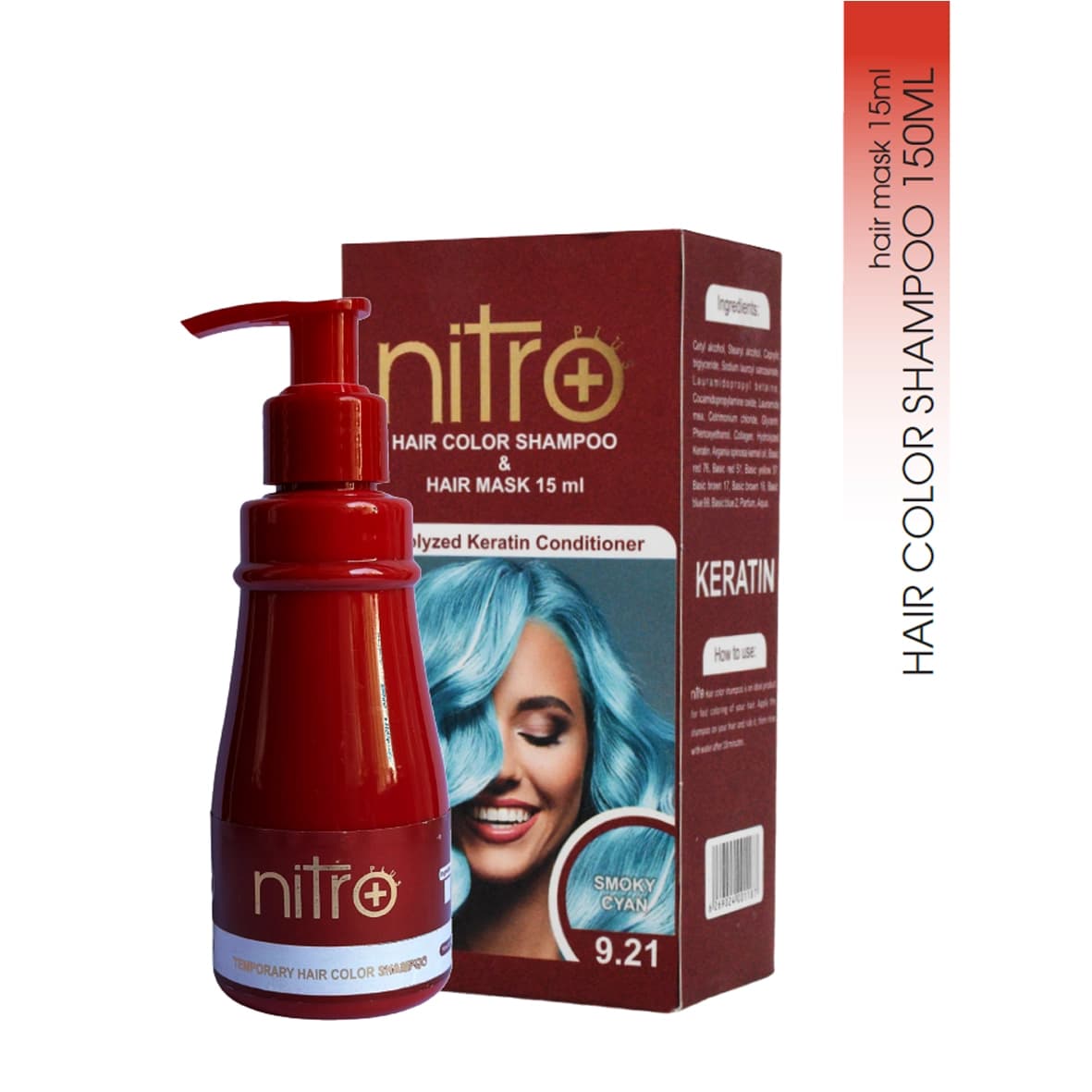 شامپو رنگ دودی فیروزه‌ای نیترو به همراه ماسک مو Nitro Color Shampoo 9.21