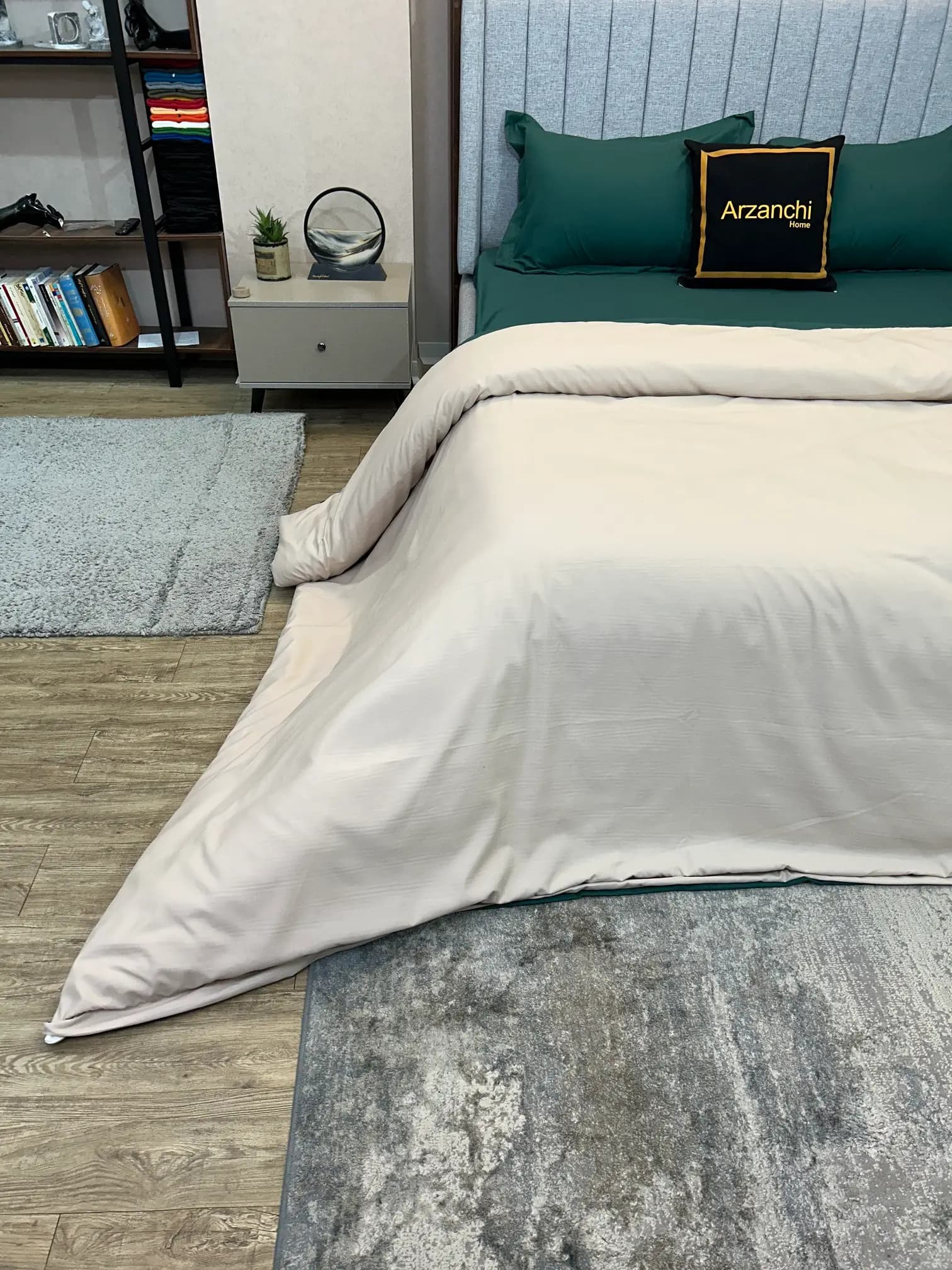 لحاف کاوری ساده سبز یشمی و کرم کد S933 ارزانچی