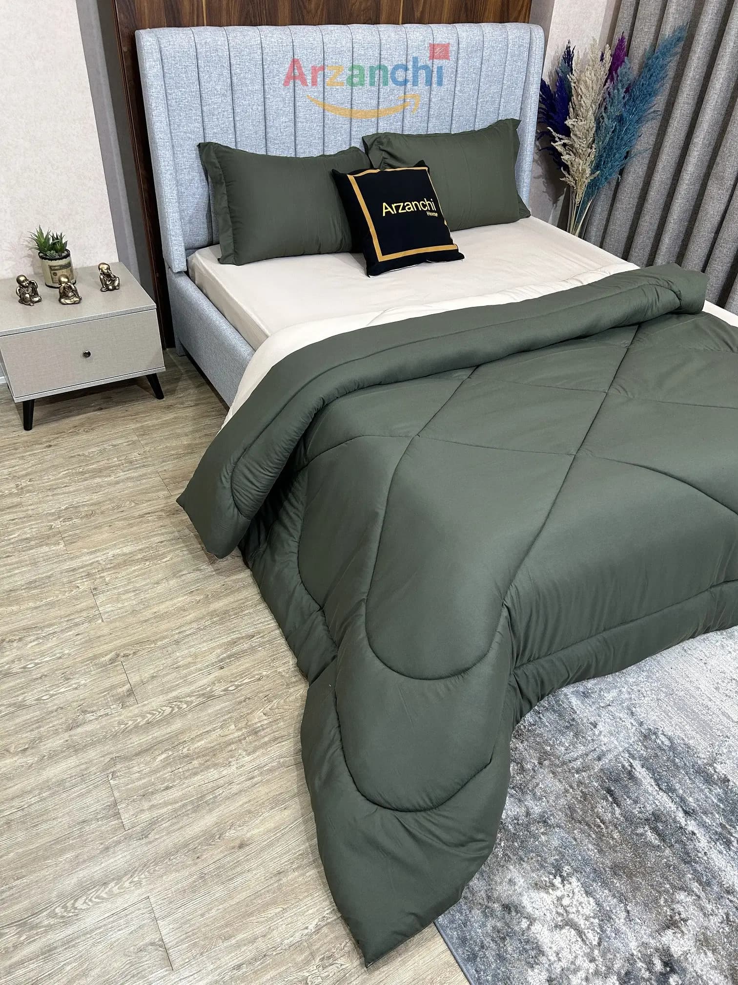 روتختی ساده سبزارتشی و کرم کد S698 ارزانچی — تصویر ۳