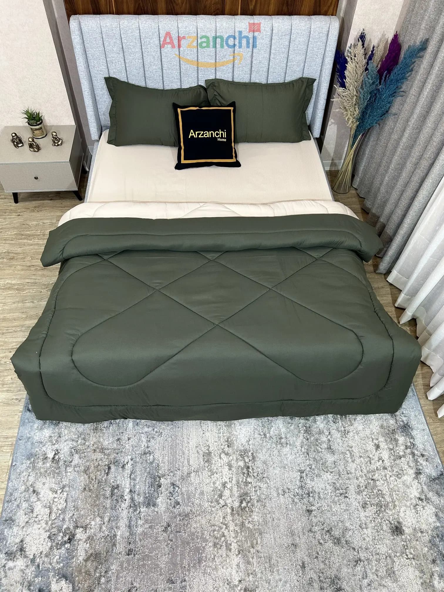 روتختی ساده سبزارتشی و کرم کد S698 ارزانچی