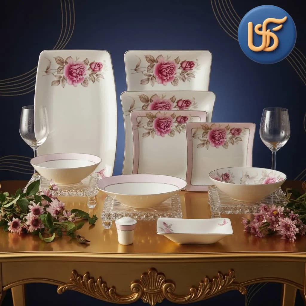 سرویس چینی 97 پارچه زرین طرح رزفلاور پلاتینی — تصویر ۳
