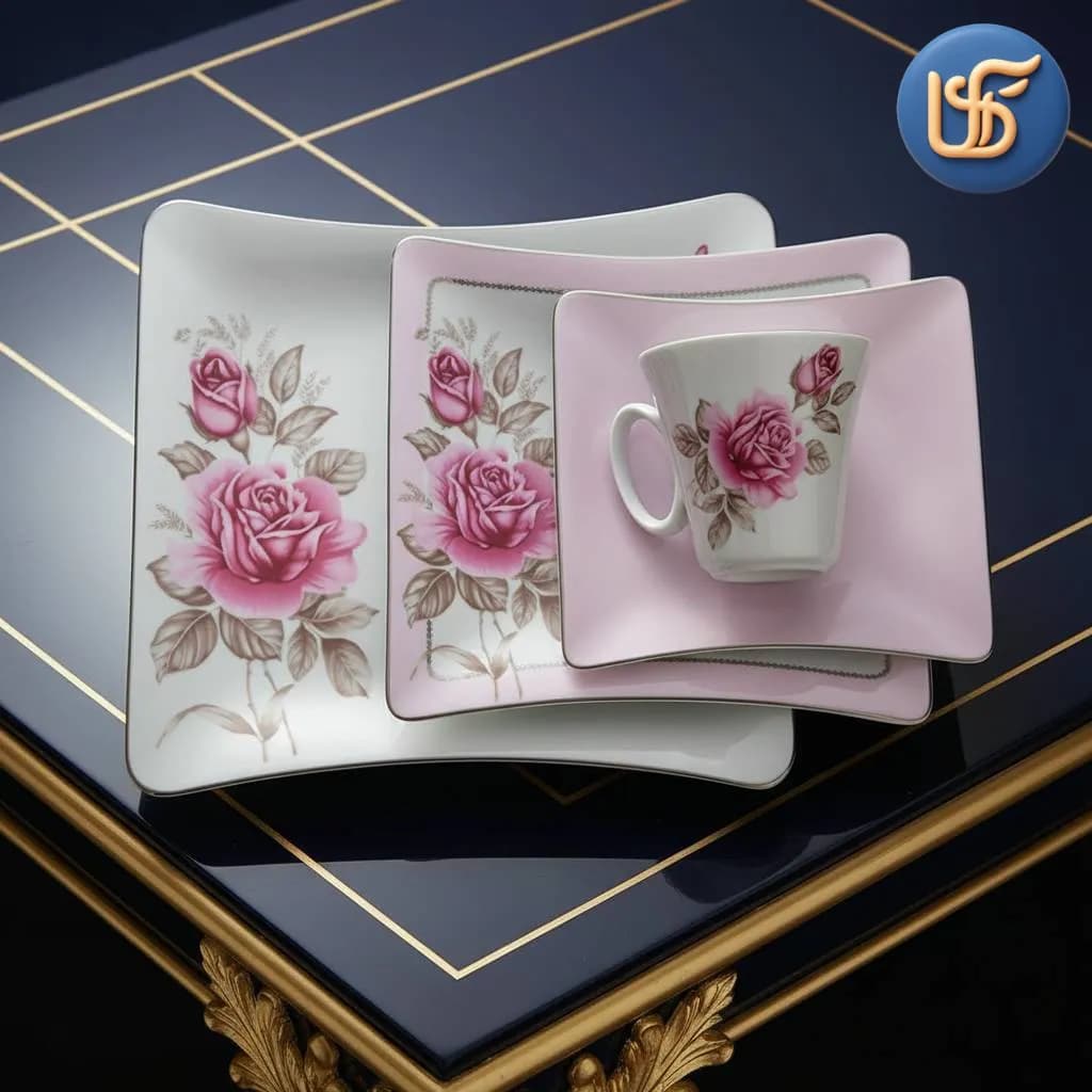 سرویس چینی 97 پارچه زرین طرح رزفلاور پلاتینی — تصویر ۶