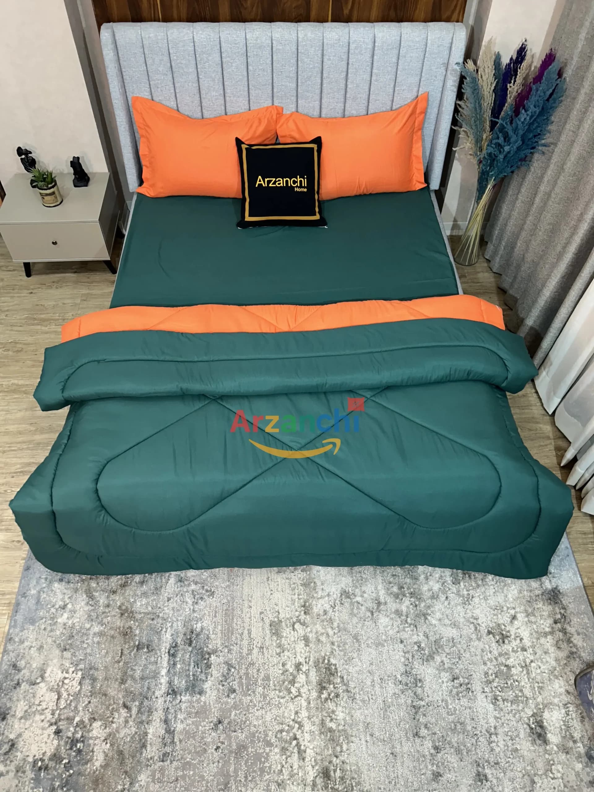 روتختی ساده سبزیشمی و نارنجی کد S711 ارزانچی — تصویر ۳