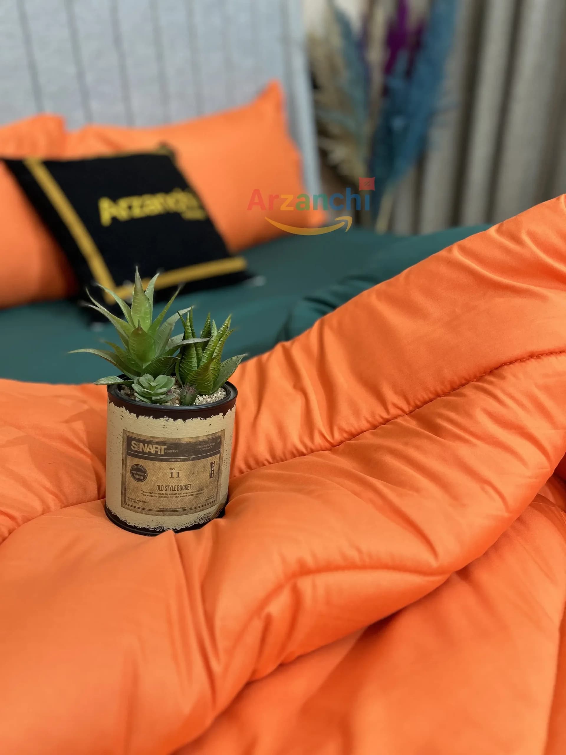 روتختی ساده سبزیشمی و نارنجی کد S711 ارزانچی — تصویر ۵