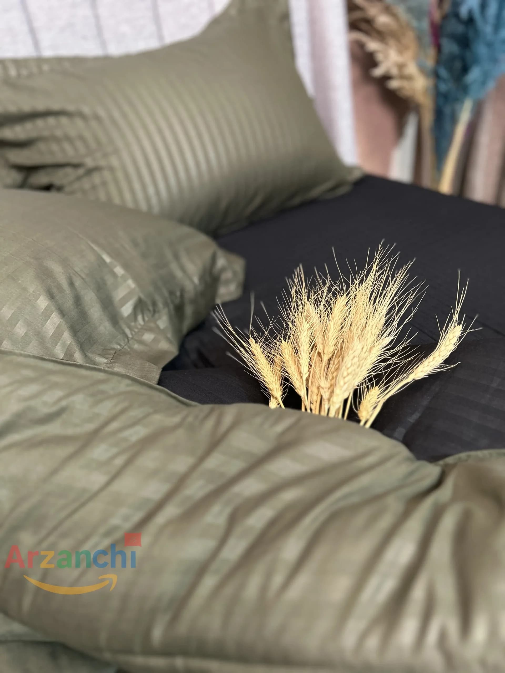 روتختی هتلی سبز ارتشی و مشکی کد H704 ارزانچی — تصویر ۳