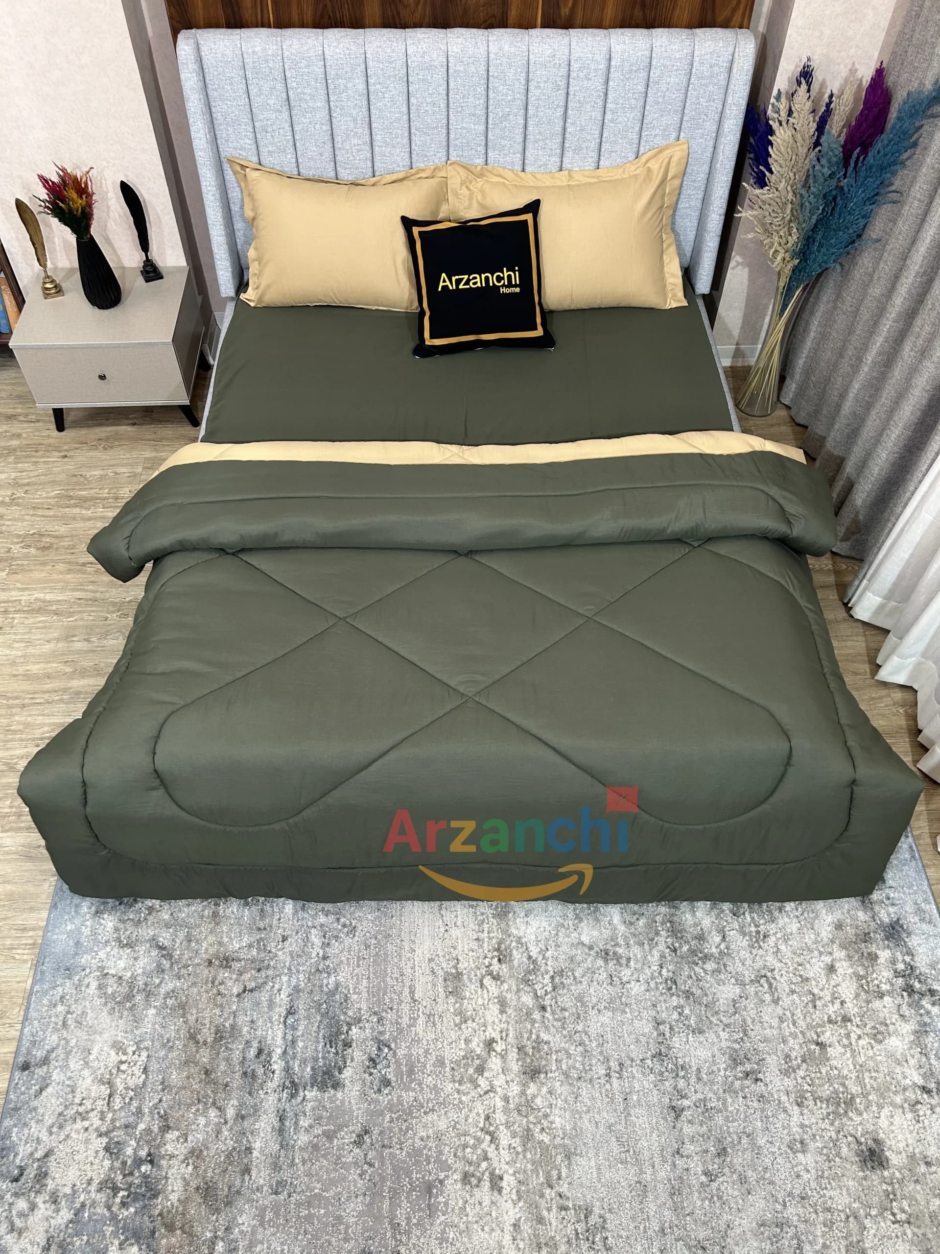 روتختی ساده سبزارتشی و کرم کد S697 ارزانچی