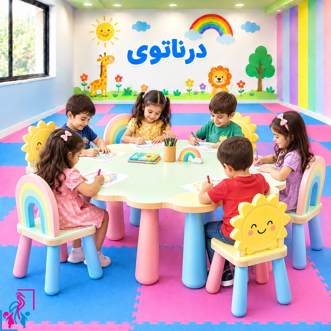 میز و صندلی چوبی کودک مدل رنگین کمان — تصویر ۲