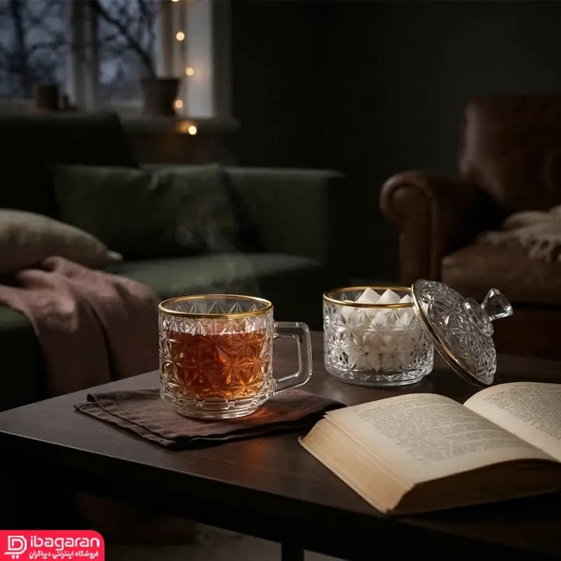 فنجان چای بلور طرح الیکا لب طلایی 6 عددی — تصویر ۷