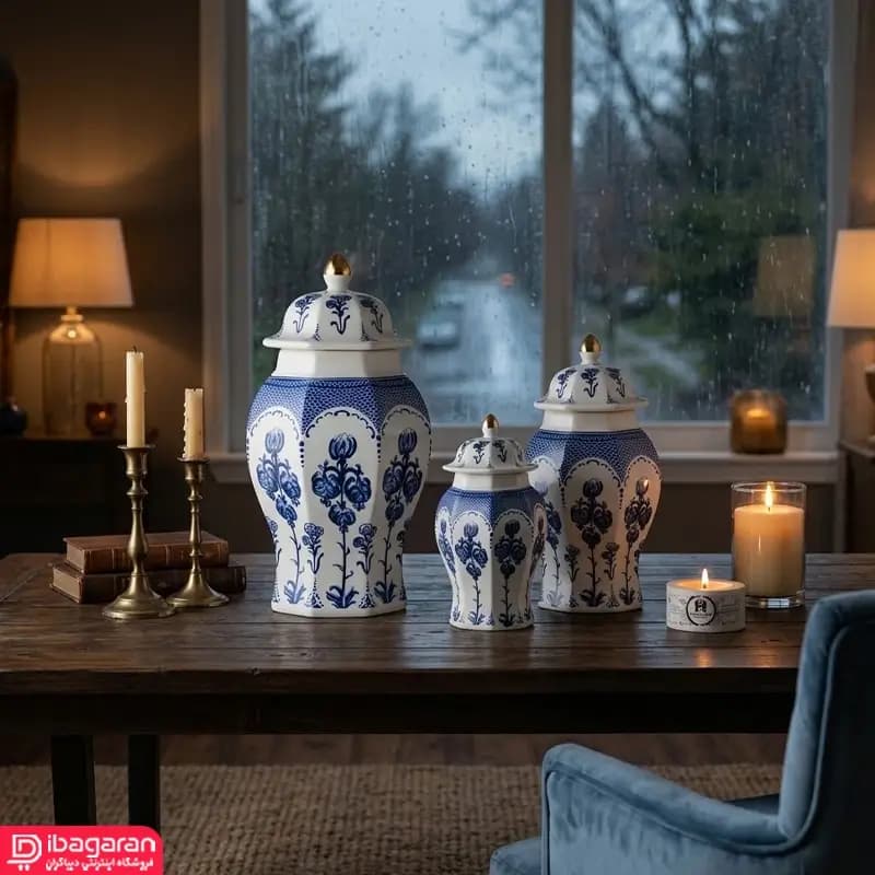 ست جینجر جار گل شب تاب سه تکه